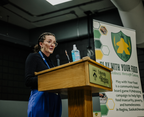Janis Miller, director of development for Carmicheal Outreach addresses the attendees at the 24 Hour Gaming event